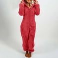 thumbnail image 1 of BRGZLK Women Onesies Fluffy Fleece Jumpsuit Long Sleeve Hooded with Pocket Jumpsuit Casual Winter Warm Rompe Homewear Watermelon Red XL, 1 of 5