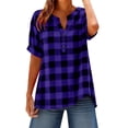thumbnail image 1 of BRGZLK Women Plus Size Henley Neck Tops Fashion Linen Plaid Short Sleeve Casual Solid Color Button Front Basic Tee Ladies Breathable Comfy Loose Fit T Shirt Purple 5XL, 1 of 4