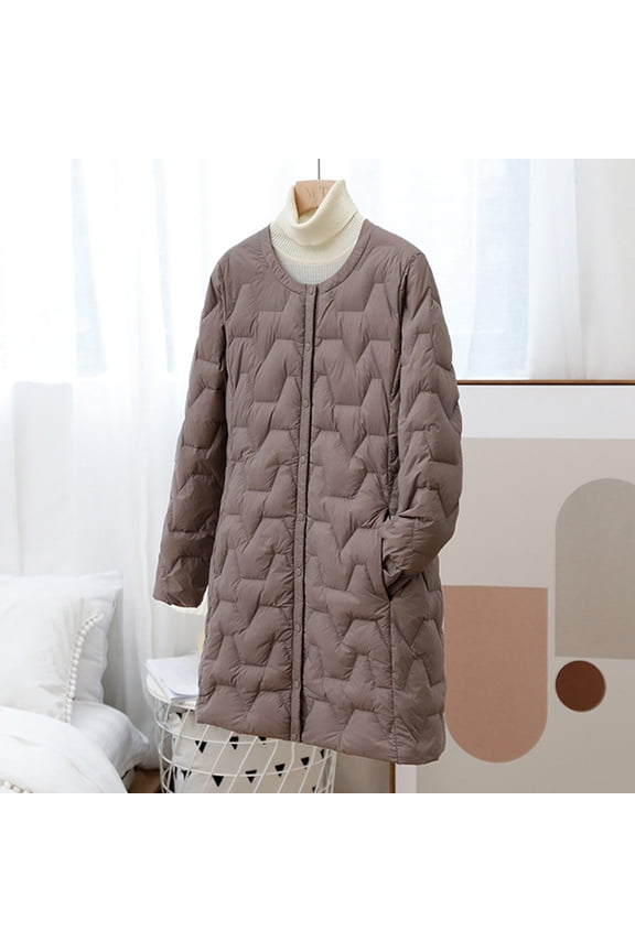 Women'S Winter Long Parka Coat Padded Warm Cotton Quilted Outdoor Jacket Puffer Overcoat Plain Parka Jacket Collarless Inner Jacket for Outgoing Holiday