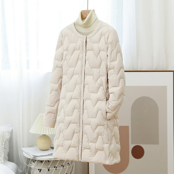 BRGZLK Women'S Winter Long Parka Coat Padded Warm Cotton Quilted Outdoor Jacket Puffer Overcoat Plain Parka Jacket Collarless Inner Jacket for Outgoing Holiday
