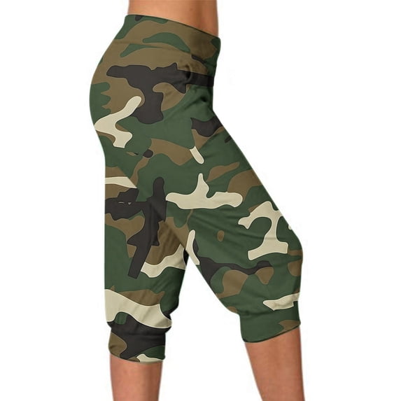 BRGZLK Women Seven Points Pants Loose Fit Mid Waist Trendy Lightweight Camouflage Sports Casual Pants with Pocket for Hiking A XXXL