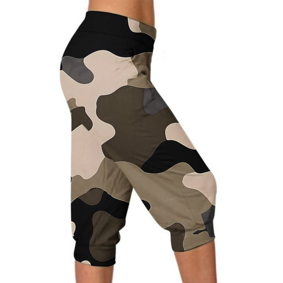 BRGZLK Women Seven Points Pants Loose Fit Mid Waist Trendy Lightweight Camouflage Sports Casual Pants with Pocket for Hiking B M