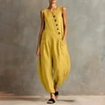 thumbnail image 1 of BRGZLK Women Sleeveless Jumpsuits Casual Dressy Button Crewneck Solid Color Lightweight Comfy Wide Leg Pants Rompers with Pockets Loose Breathable Vacation Outfits Yellow 2XL, 1 of 6