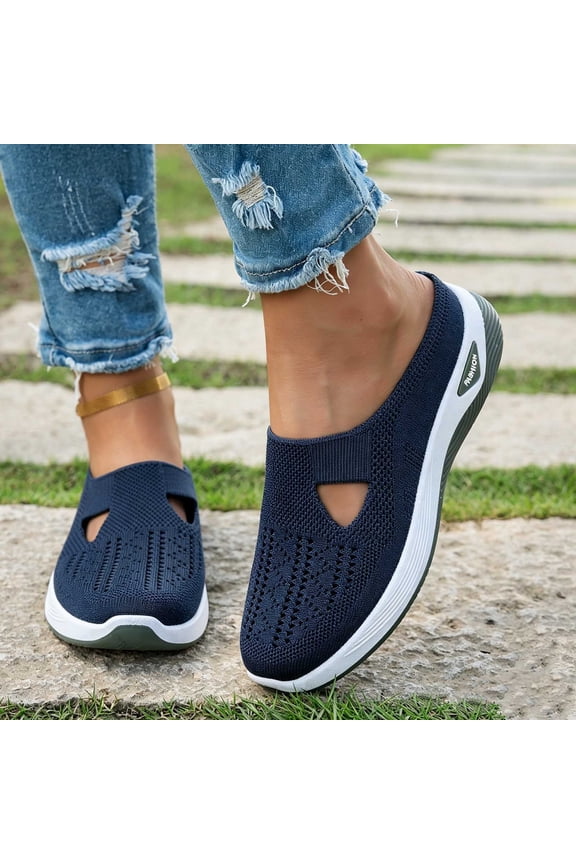 Women Slip On Shoes Fashion Versatile Closed Toe Breathable Mesh Walking Shoes Summer Trendy Lightweight Comfortable Plus Size Mule Navy 9.5