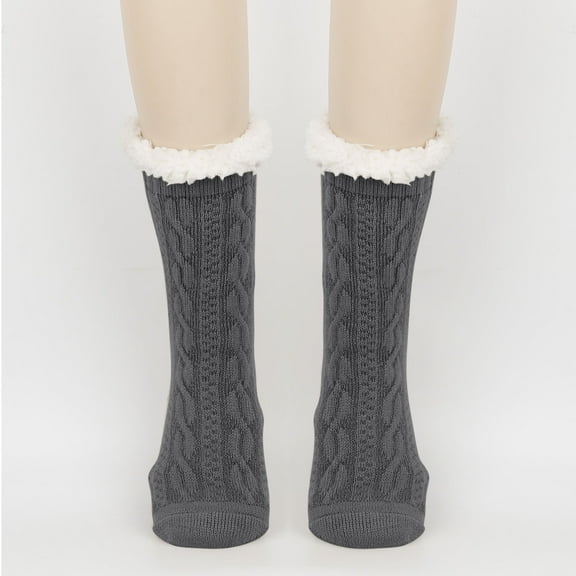 BRGZLK Women Socks Unisex Autumn Winter Wool Plush Cotton Floor Anti Slip Socks Comfort Breathable Knitting Mid Tube Socks Thick Winter Cozy Sock Gray One Size