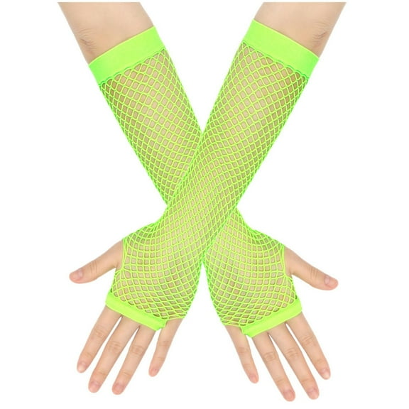 BRGZLK Women Solid Color Fine Fishnet Elastic Hollow Out Long Gloves Festival Dress Fashion Decoration Accessories Army Green One Size