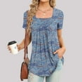 thumbnail image 1 of BRGZLK Women Square Neck Blouses Pleated Short Sleeve Tops Gradient Shirts Ladies Tunic Pleated Blouse Loose Fitted Floral Printed Top Blouse Tunic Pullover for Outgoing Holiday Size 8-18, 1 of 4