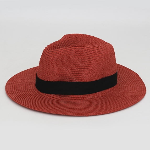 BRGZLK Women Straw Panama Hat Summer 2026 Sun Protection Bucket Hats Outdoor Beach Travel Wide Brim Roll Up Versatile Sunhat Red Free Size