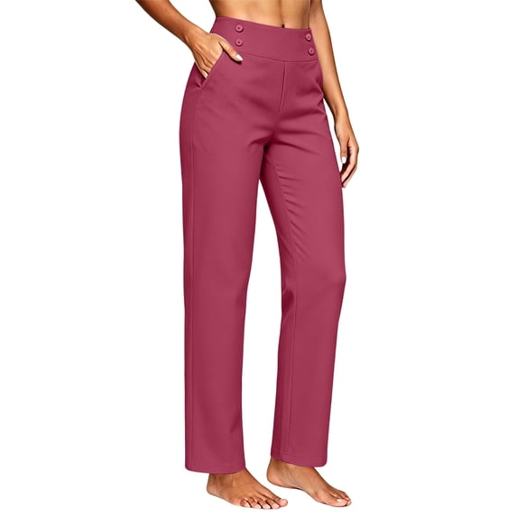 BRGZLK Women Stretch Golf Pants Elastic High Waisted Pull On Straight Leg Trousers Solid Color Lightweight Casual Athletic Pants with Pockets Pink XL