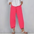 thumbnail image 1 of BRGZLK Women Summer Capri Pants Comfort Loose Wide Leg Fashion High Waisted Solid Color Seven Points Pants with Pockets Red S, 1 of 5
