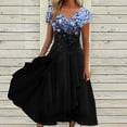 thumbnail image 1 of BRGZLK Women Summer Floral Dress V-Neck Pleated Short Sleeve Asymmetric Hem Short Sleeve Beach Dress with Side Zipper,Trendy Split Dress Travel Vacation Blue M, 1 of 5
