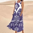 thumbnail image 1 of BRGZLK Women Summer Maxi Dresses Sleeveless Round Neck Boho Print Long Dress with Pocket 2026 Beach Vacation Clothes Dark Blue S, 1 of 5