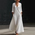 thumbnail image 1 of BRGZLK Women Maxi Dresses Solid Color V Neck Long Sleeve Cotton Linen Beach Sundress Lightweight Casual Loose Flowy Dress with Pockets White XXL, 1 of 7