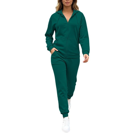 BRGZLK Women Sweat Sets 2 Piece Outfit Long Sleeve Zip Up Hoodie and Jogger Sweatpants Set Soft Comfy Breathable Tracksuit Fall Fashion Tracksuits with Pockets Green M