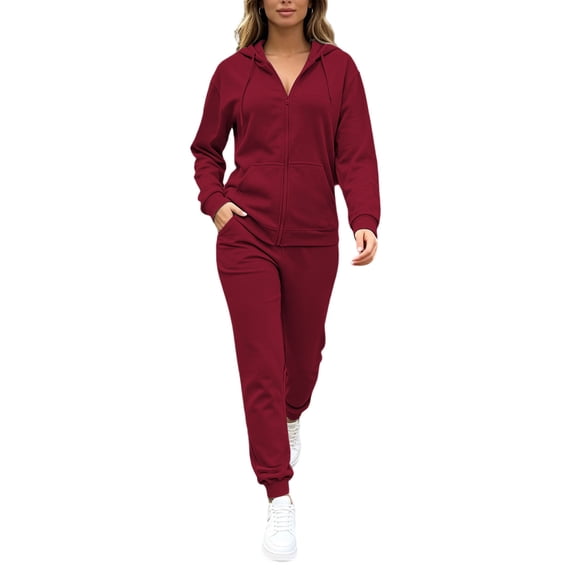 BRGZLK Women Sweat Sets 2 Piece Outfit Long Sleeve Zip Up Hoodie and Jogger Sweatpants Set Soft Comfy Breathable Tracksuit Fall Fashion Tracksuits with Pockets Wine 3XL