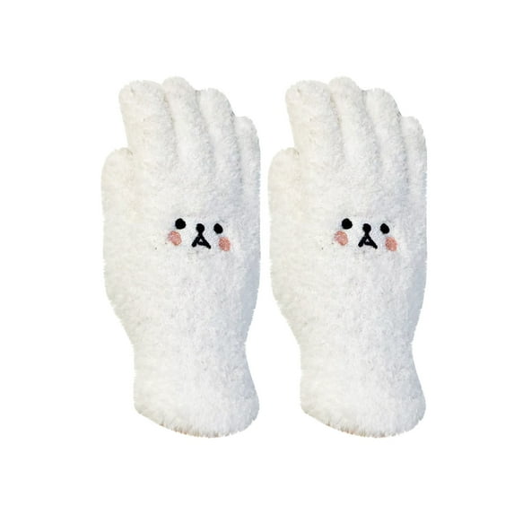 BRGZLK Women Thermal Gloves Winter Fleece Lined Cute Thickened Solid Color Warm Medium Long Knitting Plush Gloves White One Size