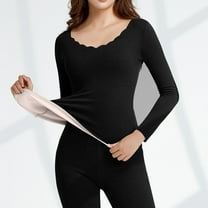 BRGZLK Women Thermal Underwear Breathable Brushed Long Sleeve Slim Fit Underwear Autumn Clothes Pants Thickened Warm Cozy Clothes Black L