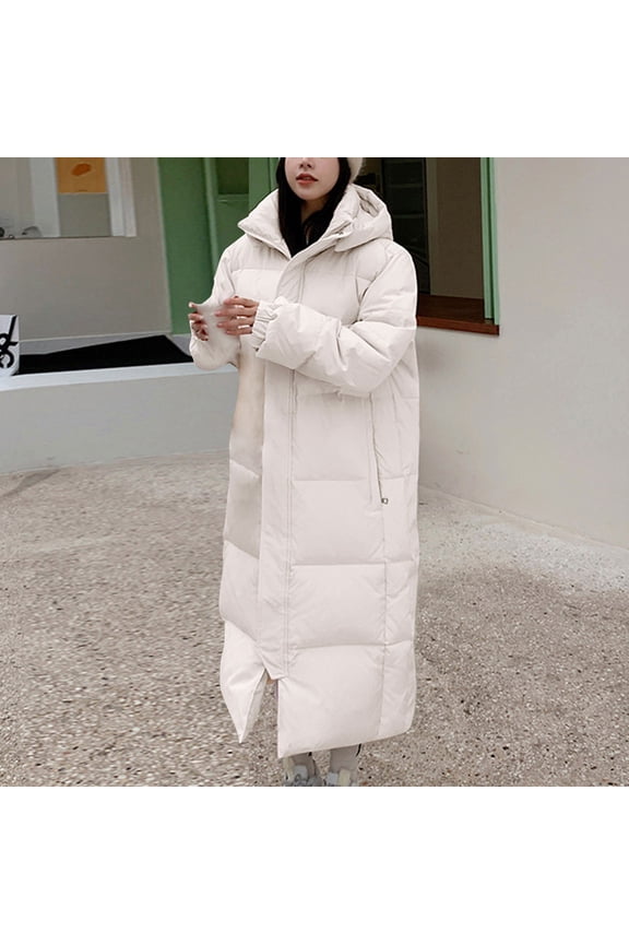 Women Waterproof Parka Jacket Trendy Coat Removable Hooded Winter Jacket Cotton Padded Warm Maxi Puffer Coat Long Knee-Length Loose Anti Cold Warm Thickened Hooded Cotton Jacket for Work Office