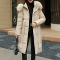 thumbnail image 1 of BRGZLK Women Waterproof Parka Jacket Trendy Coat Removable Hooded Winter Jacket Cotton Padded Warm Maxi Puffer Coat Long Knee-Length Loose Anti Cold Warm Thickened Hooded Cotton Jacket for Work Office, 1 of 8