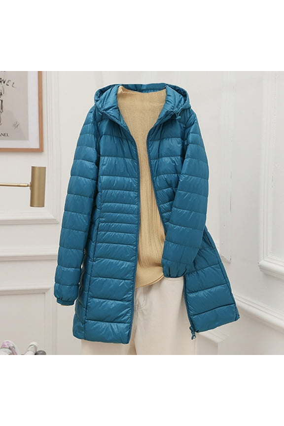 Women Windproof Quilted Coat with Pockets Warm Removable Hooded Plain Jacket Loose Causal Long Sleeves Winter Coat Outerwear Extra Large Size White Duck Down Warm Jacket for Outgoing Holiday