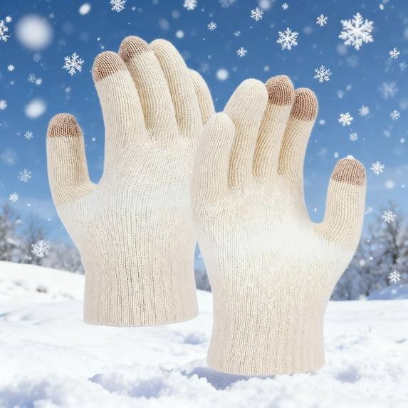 BRGZLK Women Winter Gloves Knitting Wool Five Finger Warm Gloves Fleece Lined Thickened Touchscreen Fashion Color Blocking Gloves Beige One Size