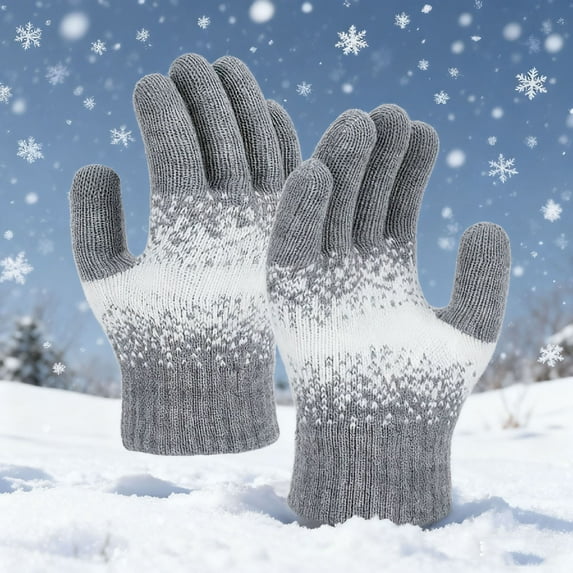 BRGZLK Women Winter Gloves Knitting Wool Five Finger Warm Gloves Fleece Lined Thickened Touchscreen Fashion Color Blocking Gloves Gray One Size