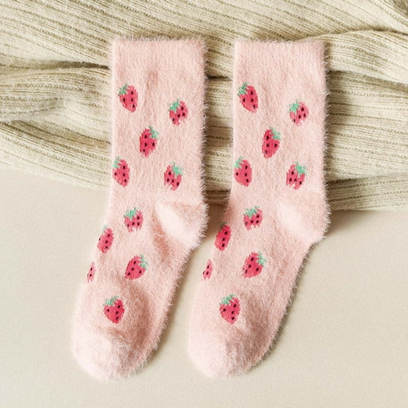 BRGZLK Women Winter Plush Socks Mink Fleece Thickened Warm Home Sleep Socks Mid Tube Socks Super Soft Winter Gift Crew Socks Pink One Size