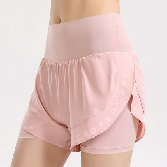 BRGZLK Women's 2 In 1 Running Shorts for Gym Yoga Workout Athletic Shorts High Waist Shorts with Liner Pockets Pink L