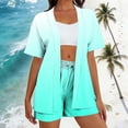thumbnail image 1 of BRGZLK Women's 2 Piece Outfits Summer Casual Loose Gradient Cardigan Tees and Drawstring Shorts Comfy Sets Vacation Beach Clothes Mint Green XL, 1 of 6