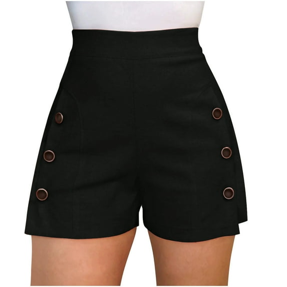 BRGZLK Women's A Line Shorts Casual Summer Trendy Solid Color Loose Shorts Wide Leg Sports Shorts with Pockets Black L