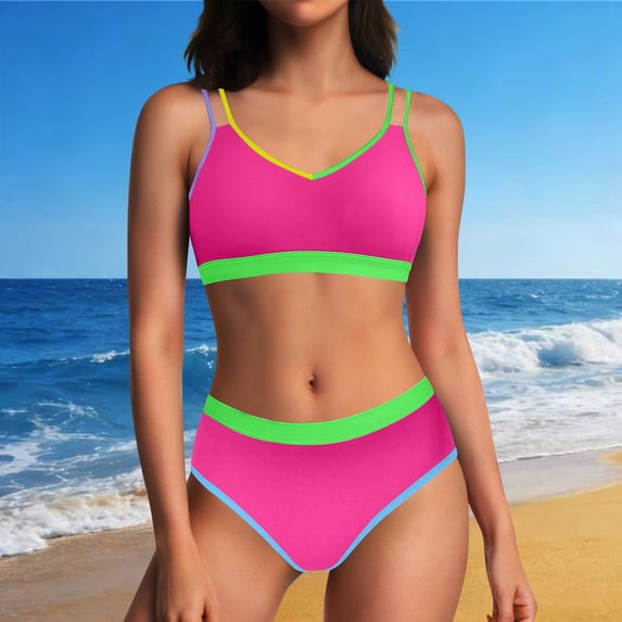 BRGZLK Women's Bikini High Waisted Sets Sporty Two Piece Swimsuits Color Block Cheeky High Cut Bathing Suits