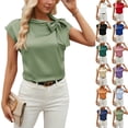 thumbnail image 1 of BRGZLK Women's Bow Tie Cap Sleeve Solid Color Blouse Tied Detail Top For Work Casual Professional Elegant Premium Versatile, 1 of 6