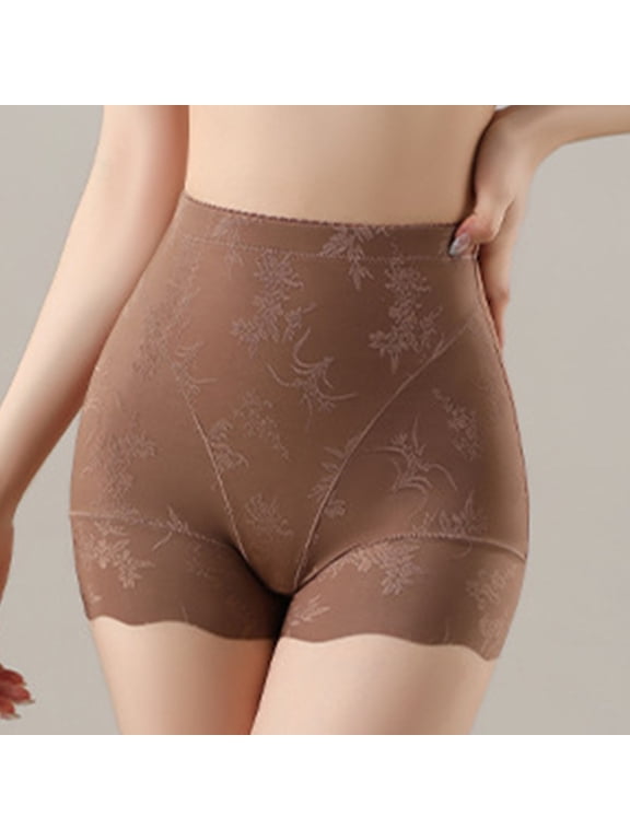 Women's Boxer Briefs Lace Shapewear Panties Mesh Fashion High-Waist Scalloped Edge Comfortable Breathable Triangle Panties Brown XL
