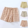 thumbnail image 1 of BRGZLK Women's Boxer Shorts For Sleeping Pajama Bottoms Lounge Home Short with Drawstring Plaid Button, 1 of 3