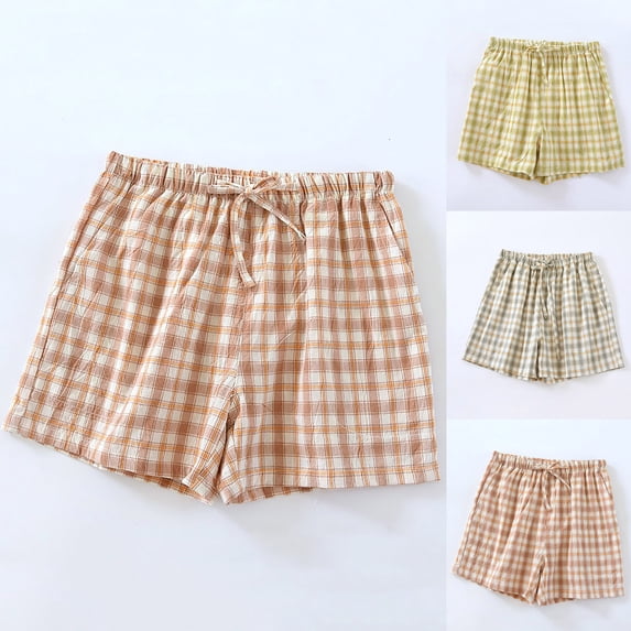 BRGZLK Women's Boxer Shorts For Sleeping Pajama Bottoms Lounge Home Short with Drawstring Plaid Button