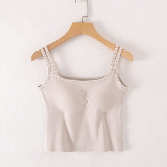 BRGZLK Women's Camisole Top Summer Fashion Solid Color With Chest Pad No Steel Rings Bottom Cami Top Beige S