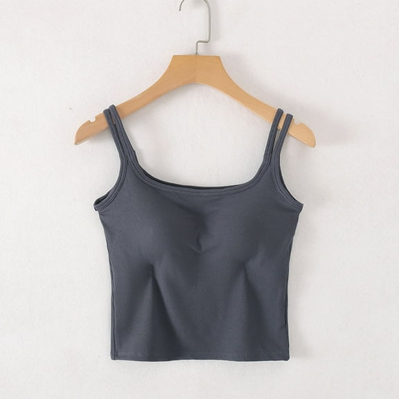 BRGZLK Women's Camisole Top Summer Fashion Solid Color With Chest Pad No Steel Rings Bottom Cami Top Gray M