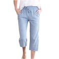 thumbnail image 1 of BRGZLK Women's Casual Capri Pants Summer 2026 Striped High Waisted Wide Leg Lightweight Comfortable Breathable Drawstring Capri Pants with Pockets Blue XL, 1 of 4