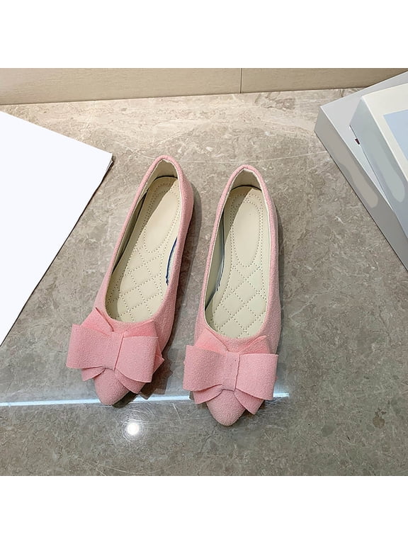 Women's Casual Flats Spring Summer 2026 Trendy Candy Colored Casual Pointed Bow Flat Sole Shoes Shallow Mouth Shoes for Daily Dress Pink 7.5