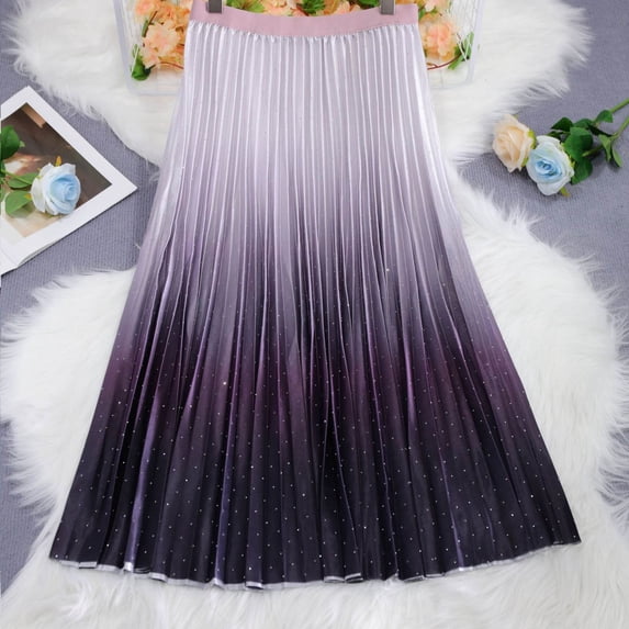 BRGZLK Women's Casual Sequin Skirts Summer 2026 Casual Trendy Ombre High Waist Elegant Temperament Versatile Pleated Swing A-line Skirt for Daily Purple Free Size