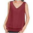 thumbnail image 1 of BRGZLK Women's Chiffon Tank Top Summer Fashionable Solid V-Neck Sleeveless Shirt Casual Flowy Camisole Red M, 1 of 5