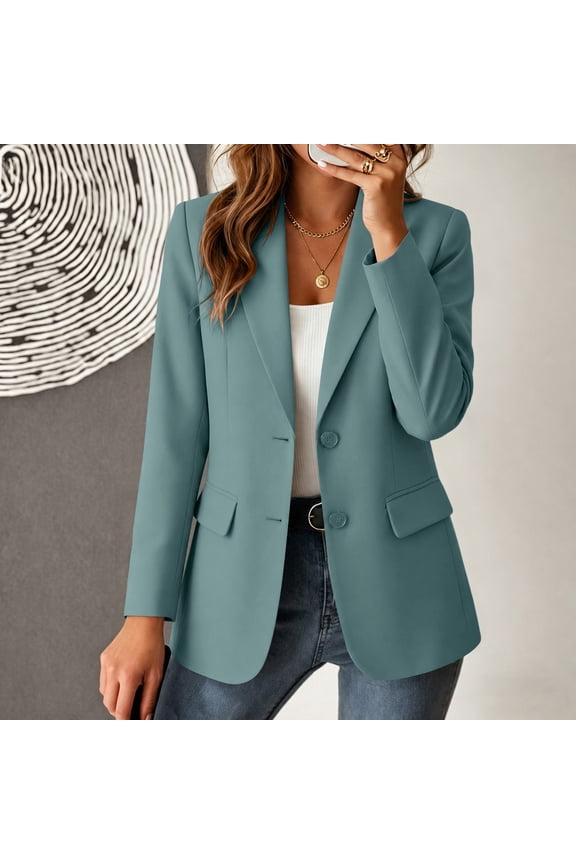 Women's Classy Blazer 2026 Trendy Lapel Collar Long Sleeve Lightweight Work Office Button Suit Jacket with Pockets Green L