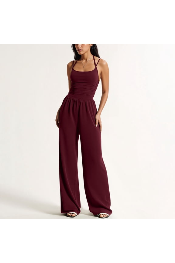 Women's Clothing, Seamless Pants with Wide Shoulder Straps, with Wrinkles On The Back, High Waistline Seamless Pants, Summer Seamless Pants with Wide Shoulder Straps, Loose and Wide Legs.