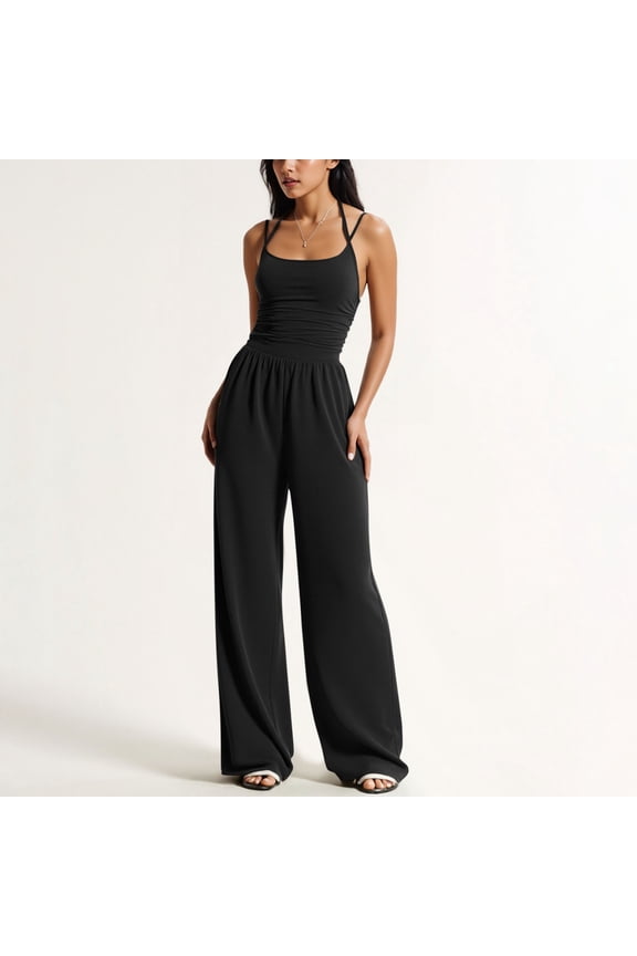Women's Clothing, Seamless Pants with Wide Shoulder Straps, with Wrinkles On The Back, High Waistline Seamless Pants, Summer Seamless Pants with Wide Shoulder Straps, Loose and Wide Legs.