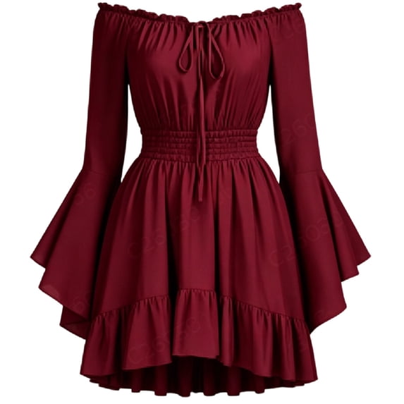 BRGZLK Women's Corset Dresses Trendy Novel Bell Sleeve Off Shoulder Lightweight Mini Dress Ruffle Hem Comfotable Dresses for Fairy Goth Ren Fair Vacation Wine L