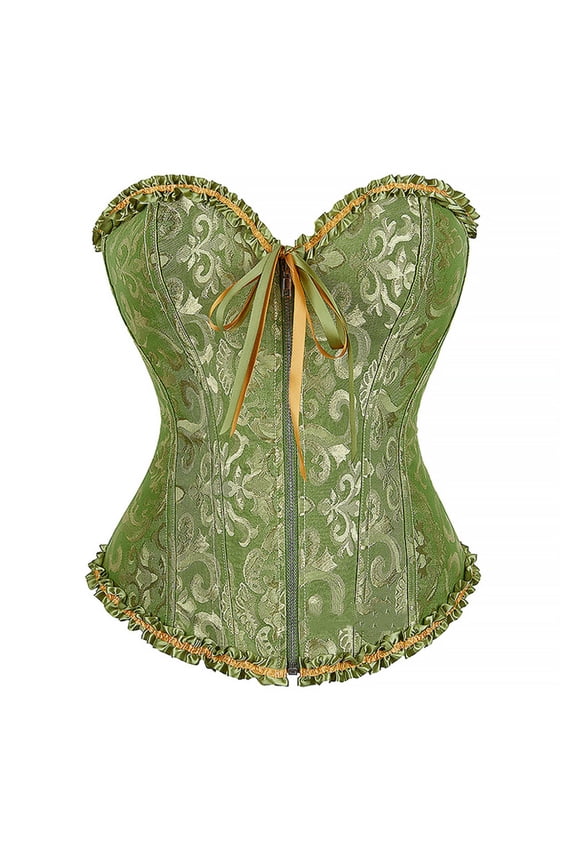Women's Corsets Bustiers Top Cute Vintage Jacquard Zipper Front Lace Trim Body Shaper Tummy Control Waist Push Up Shapewear Lingerie Top Green L