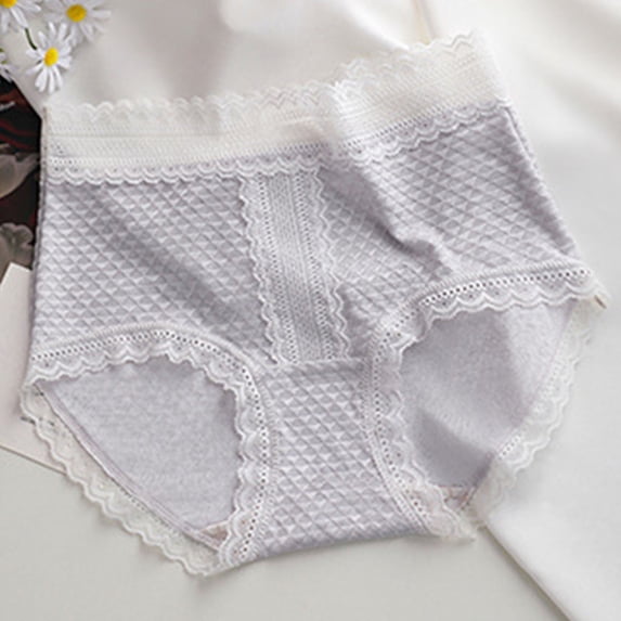 BRGZLK Women's Cotton Underwear Mid Waist Seamless High-Elastic Lace Trim Soft Comfortable Ladies Extended Crotch Triangle Briefs Gray M