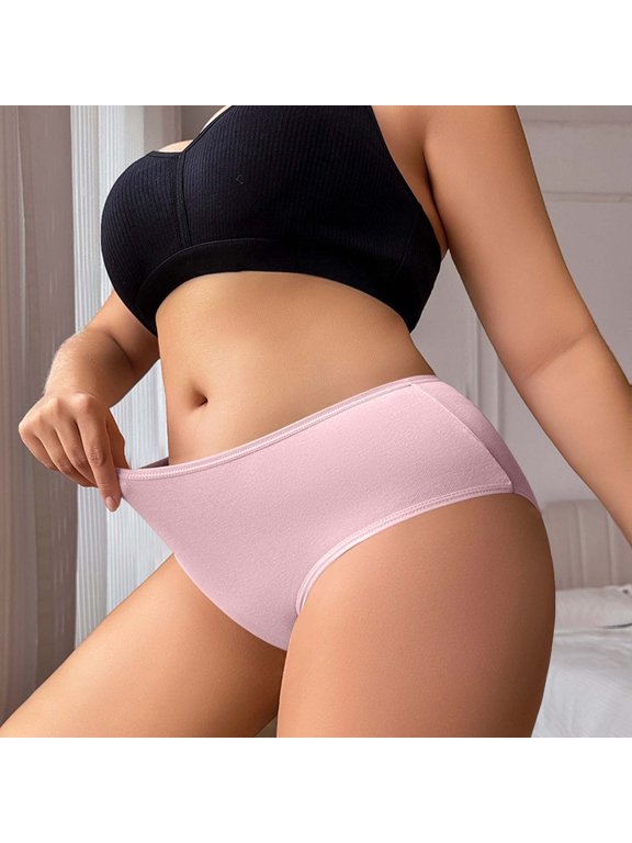 Women's Cotton Underwear Plus Size Solid Color High-Waist Stretch Soft Breathable Comfortable Support Triangle Panties Red M