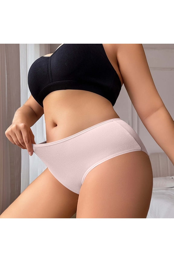 Women's Cotton Underwear Plus Size Solid Color High-Waist Stretch Soft Breathable Comfortable Support Triangle Panties Rose Gold XS
