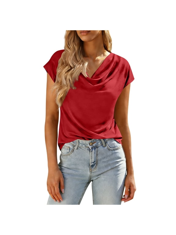 Women's Draped Cowl Neck Top In Soft With Short Sleeves And Relaxed